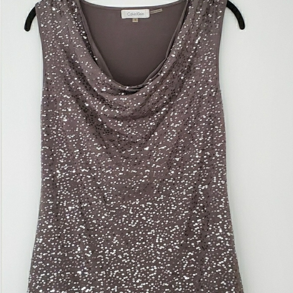Calvin Klein Women's Sparkling Sleeveless Blouse - Silver/Grey/Pewter size 1X